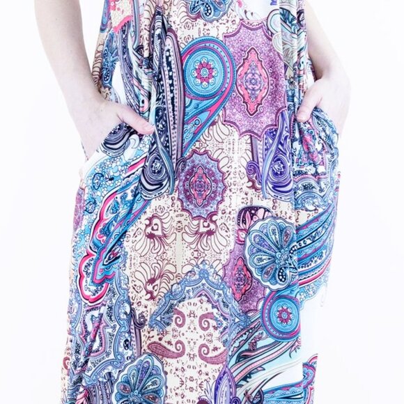 COPY - Women’s Bohemian Paisley print Sleeveless Maxi dress Beige pink NWT - Picture 3 of 6